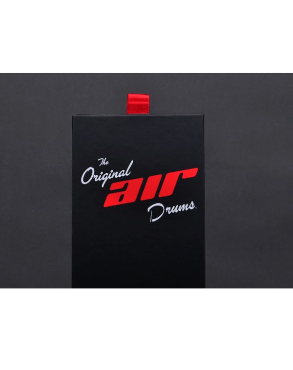 Black Air Drums box end with red and white logo