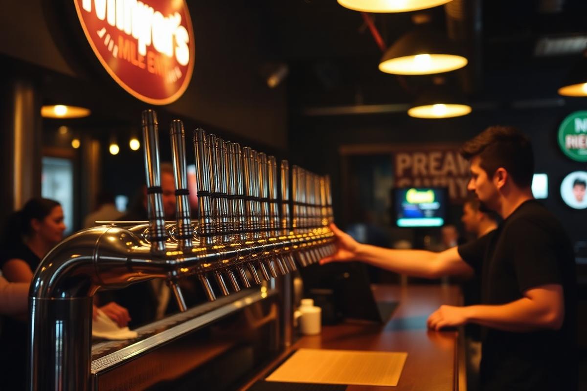 Row of brewery beer taps, a hospitality setting for branded Original Air Drums